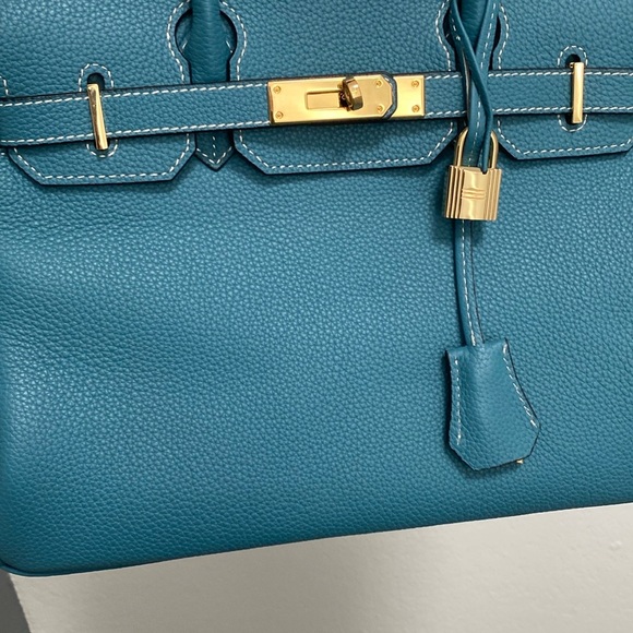 30cm blue Jean Togo genuine leather top handle Handbag bk30 b k 30 - Picture 6 of 7